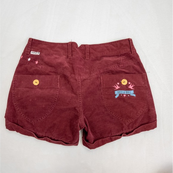 Indie Sleaze Red Corduroy Shorts - Rock &‎ Roll Embroidered Pockets - Women's S - Picture 2 of 9